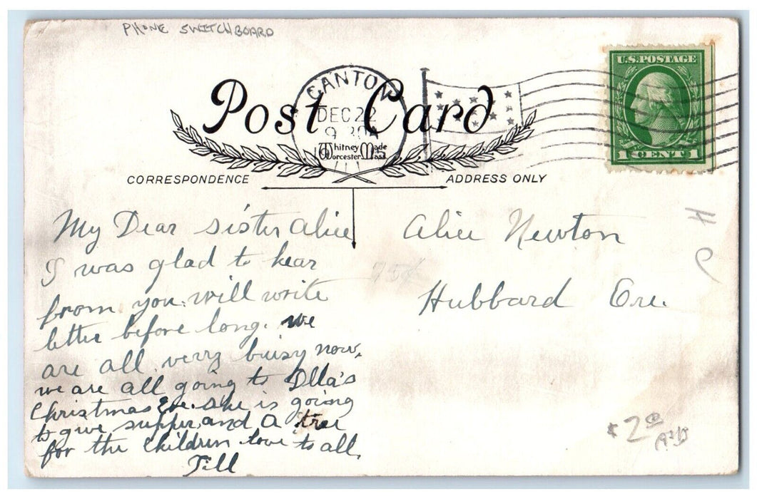 1915 Christmas Little Ferries Santa Costume Phone Switchboard Canton IL Postcard