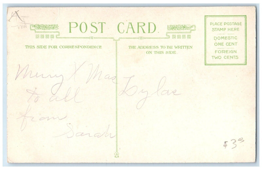 c1910's Christmas Little Girl Playing Doll Chimney Embossed Antique Postcard