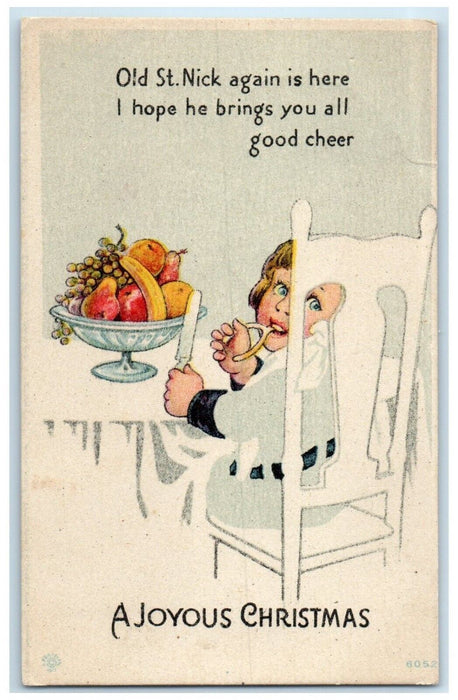 1919 Christmas Little Kid Wishbone Fruits On Table Wells Minnesota MN Postcard