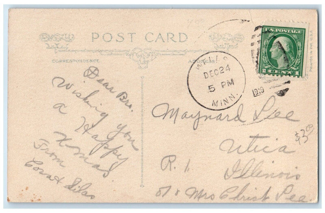 1919 Christmas Little Kid Wishbone Fruits On Table Wells Minnesota MN Postcard