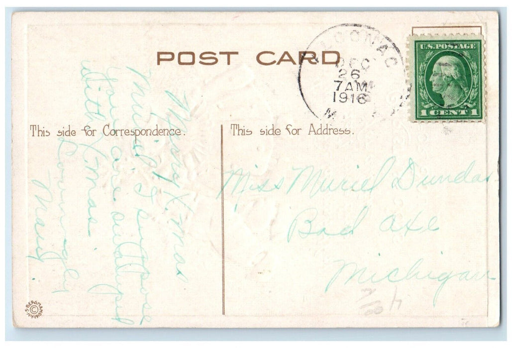 1916 Christmas Tree Dutch Kids Dancing Embossed Posted Antique Postcard