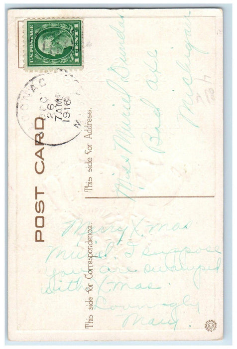 1916 Christmas Tree Dutch Kids Dancing Embossed Posted Antique Postcard