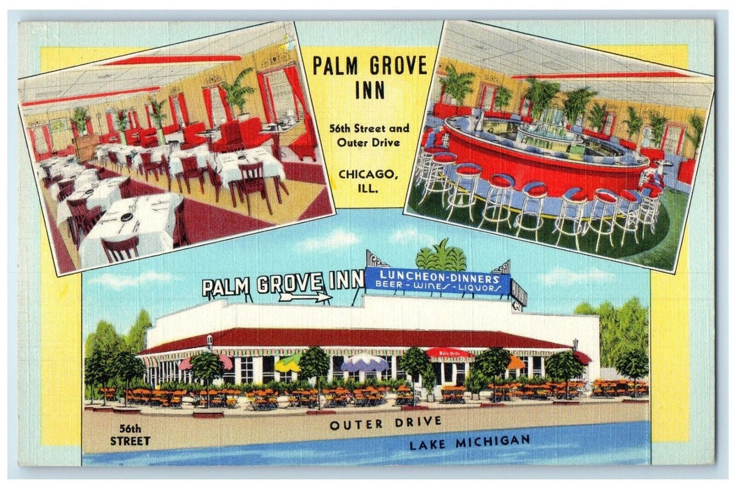 c1940 Multi-View Palm Grove Inn Restaurant Chicago Illinois IL Unposted Postcard