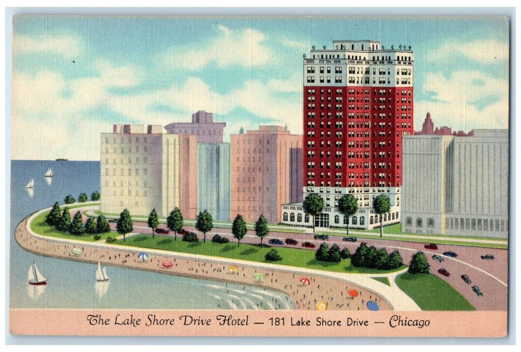 c1940 Bird's Eye View Lake Shore Drive Hotel Chicago Illinois Unposted Postcard