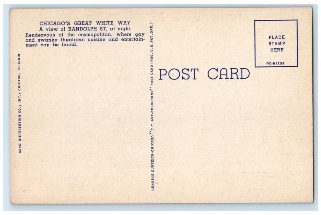 c1940 Night Scene Chicago Great White Way Chicago Illinois IL Unposted Postcard