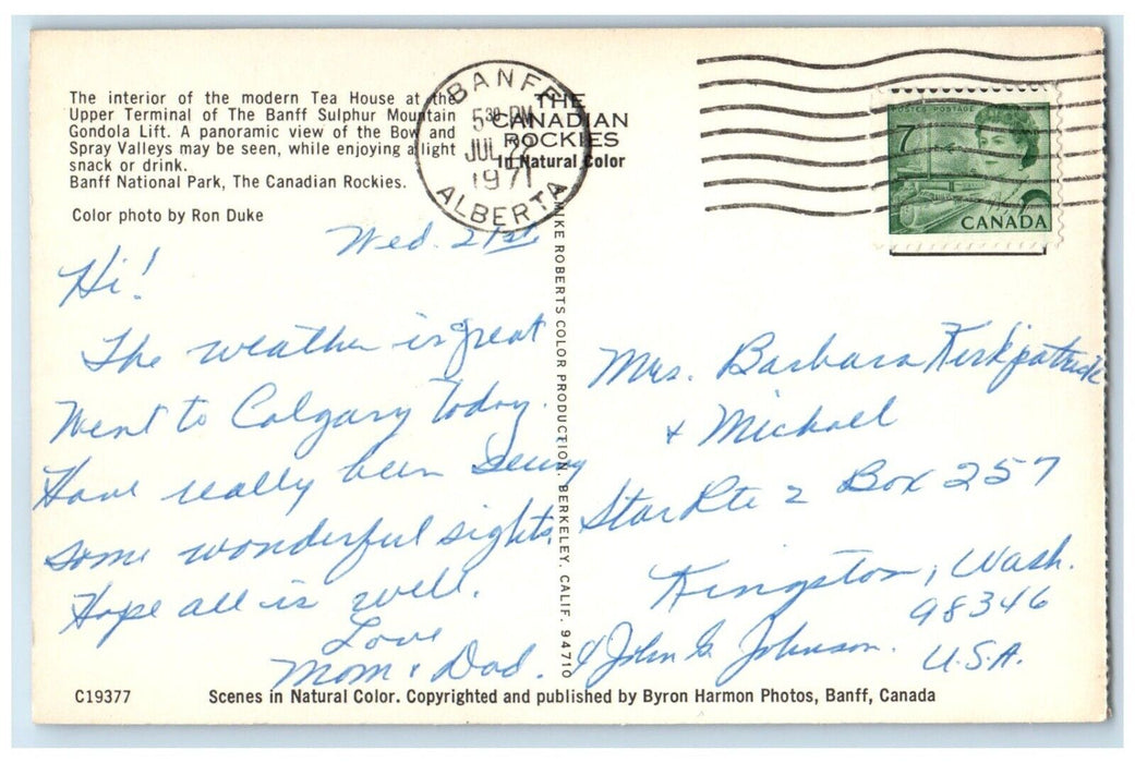 1971 Interior Modern Tea House Upper Terminal Banff Sulphur Mt Canada Postcard