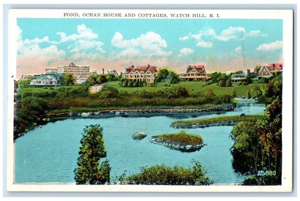 c1920 Aerial View Pond Ocean House Cottages Watch Hill Rhode Island RI Postcard