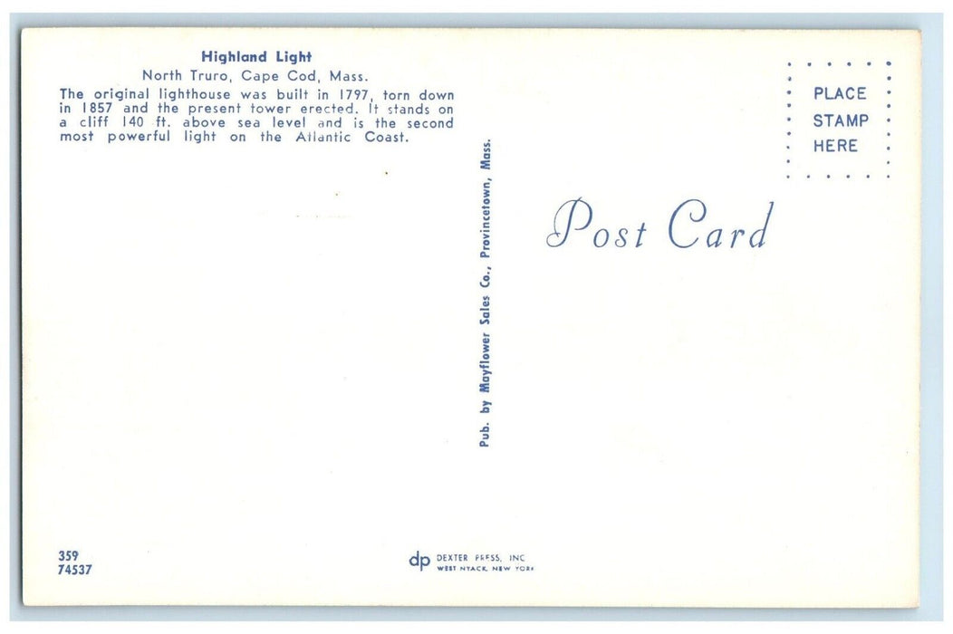 c1960 Exterior View Highland Light North Truro Cape Code Massachusetts Postcard