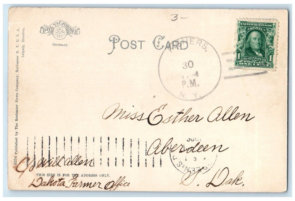 1905 Main Street Business Section Streetcar Canandaigua New York Posted Postcard