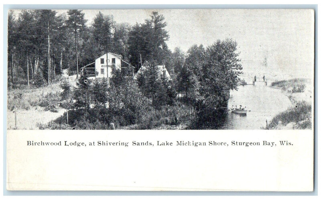 c1910's Birchwood Lodge Shivering Lake Michigan Shore Sturgeon Bay WI Postcard