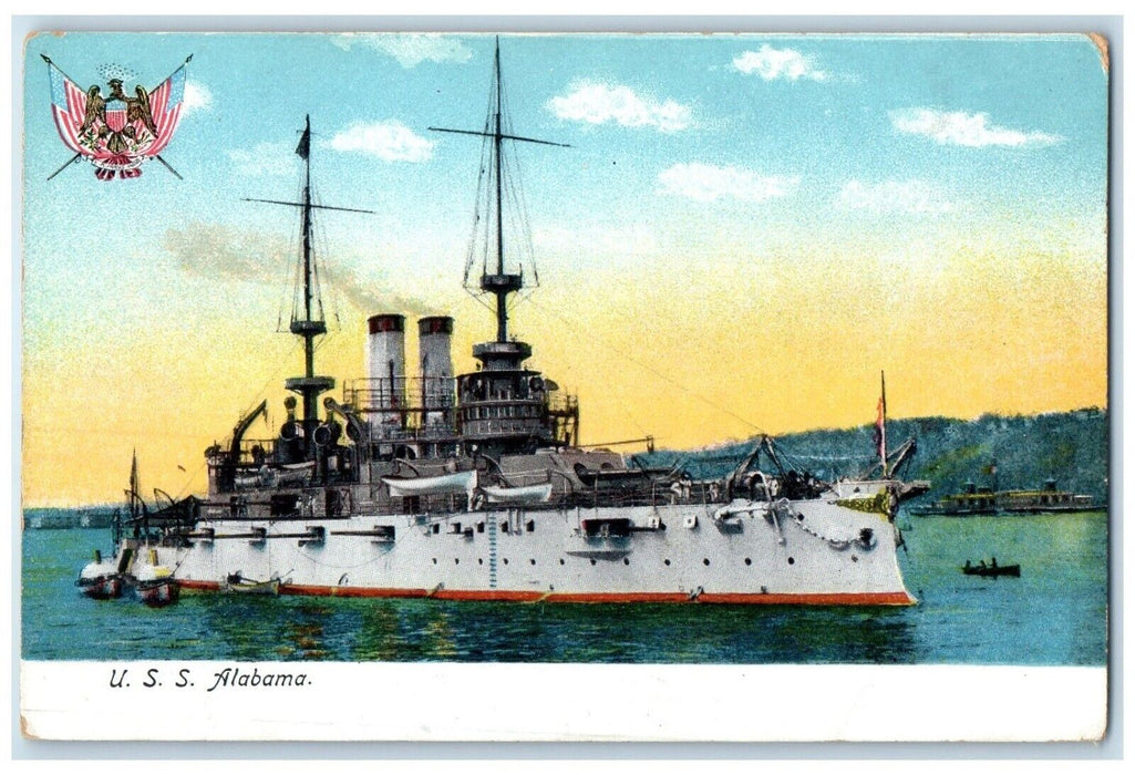 c1905 Steamer Ship USS Alabama WWI Ship Lake Vintage Antique Unposted Postcard