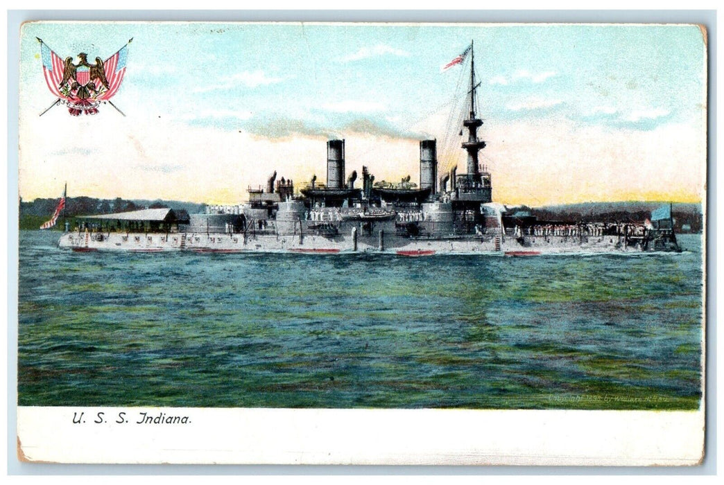 c1905 Steamer Ship Lake USS Indiana WWI Ship Vintage Antique Unposted Postcard