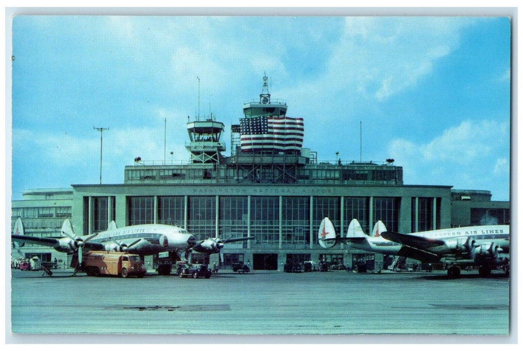 c1960 Exterior View Washington National Airport Airplanes Bus Unposted Postcard