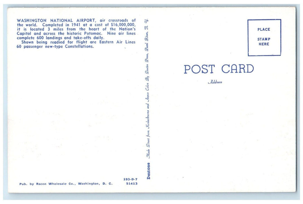 c1960 Exterior View Washington National Airport Airplanes Bus Unposted Postcard