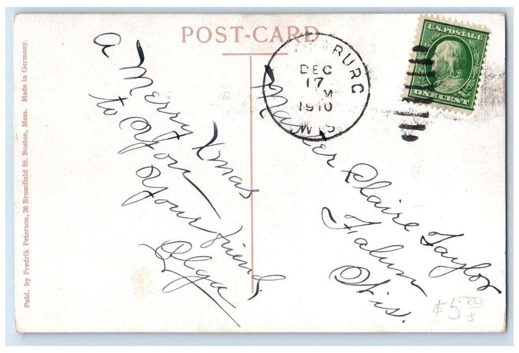 1910 Christmas Children Holding Pine Tree Winter Scene Posted Antique Postcard