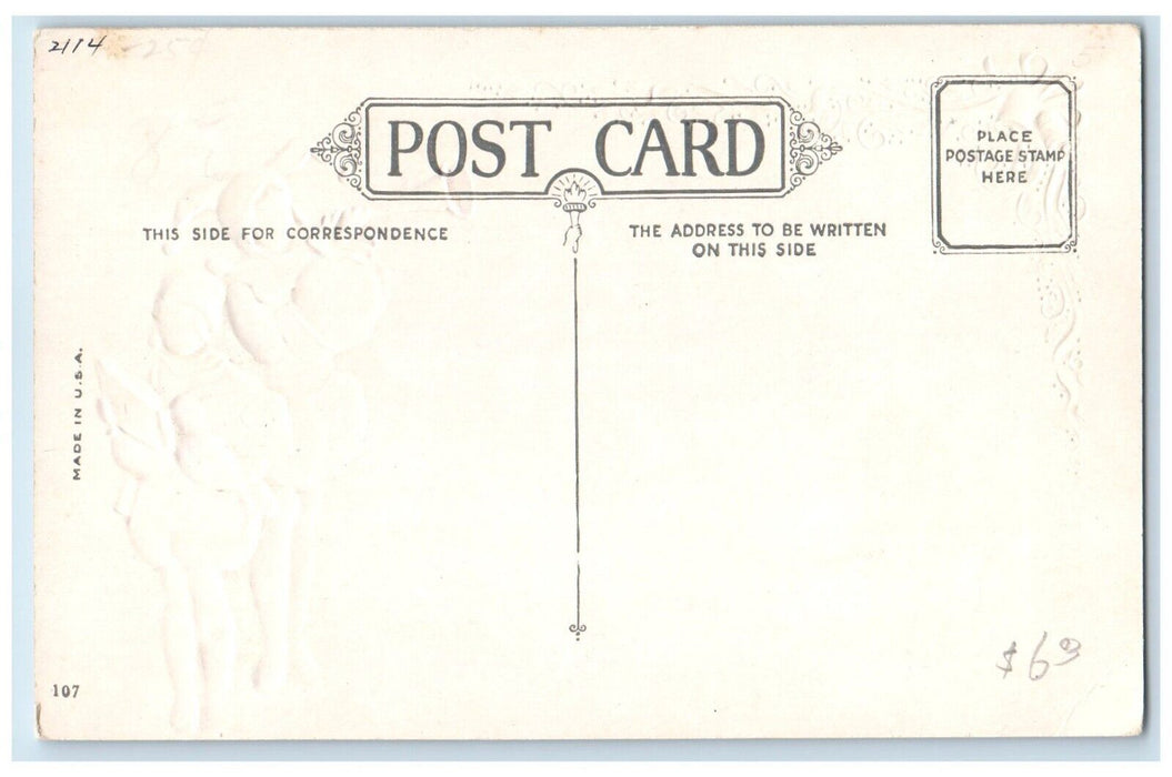 c1910's Christmas Cordial Greetings Girls Carol Ringing Bells Embossed Postcard