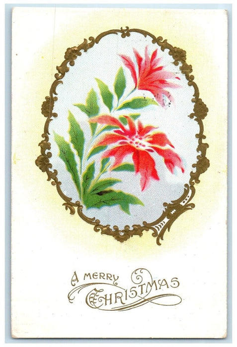 1915 Merry Christmas Poinsettia Flowers Embossed Doran Minnesota MN Postcard