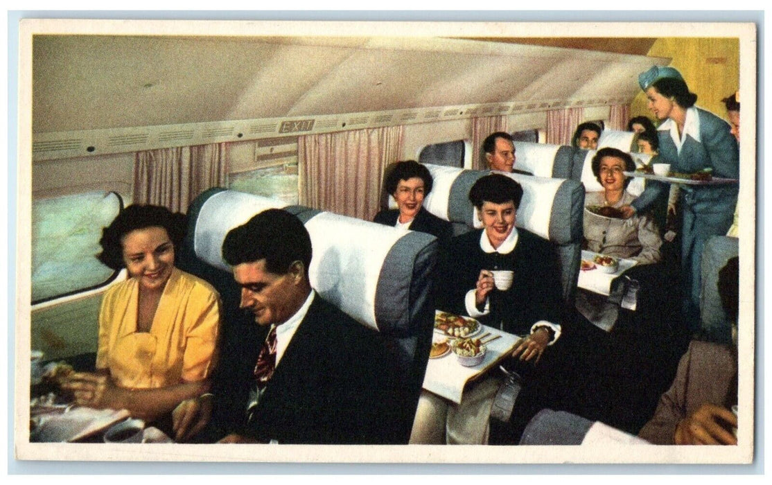 1960 United Airlines Mid Cabin Mainliner Stratocruiser Snack Bar Buffet Postcard