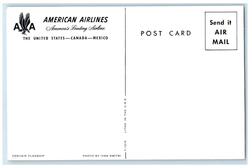 c1960 American Airlines Convair Flagship Boston Advertising Unposted Postcard