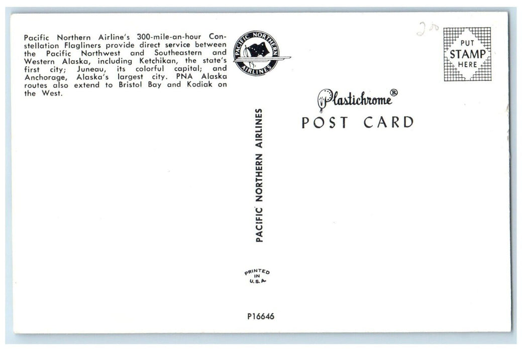 c1960 Pacific Northern Airline Constellation Flagliners Alaska Unposted Postcard