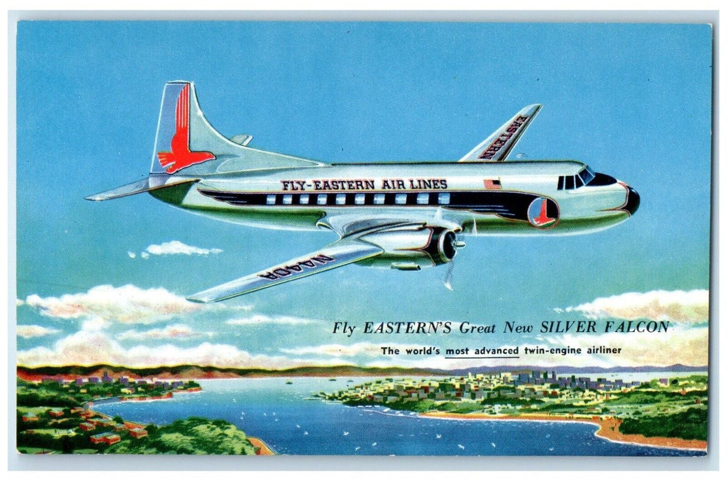 1960 Scenic View Fly Eastern Silver Falcon Glenn Martin Company Vintage Postcard