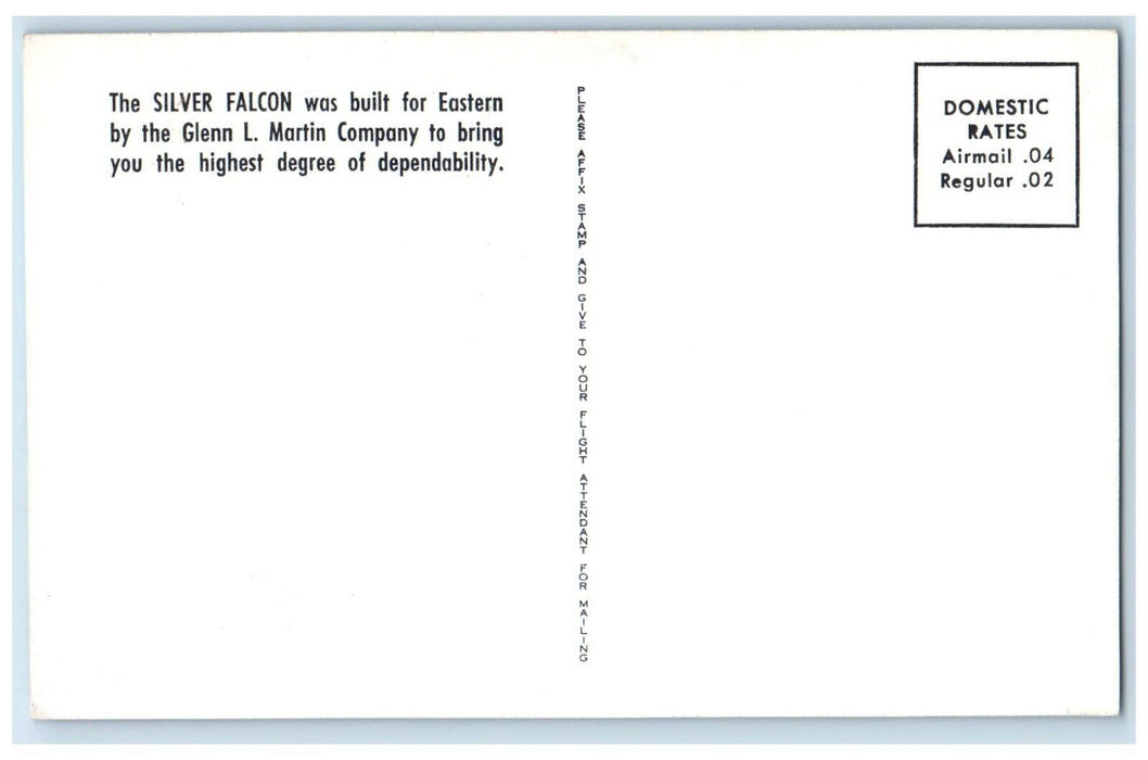 1960 Scenic View Fly Eastern Silver Falcon Glenn Martin Company Vintage Postcard