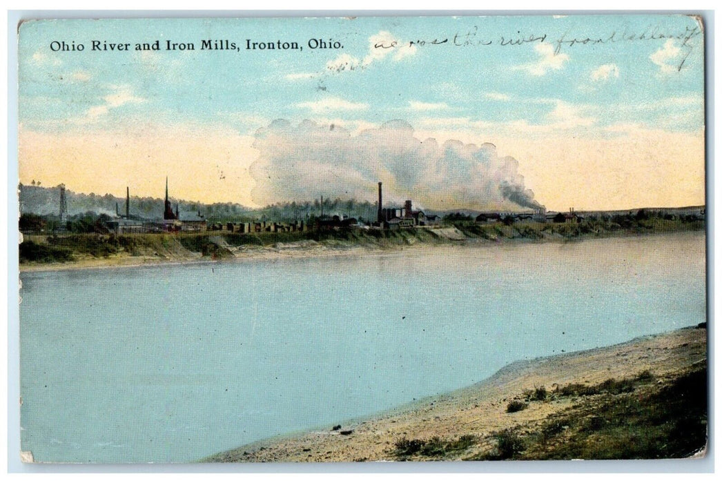 1911 Ohio River Iron Mills Exterior Building Lake Train Ironton Ohio OH Postcard