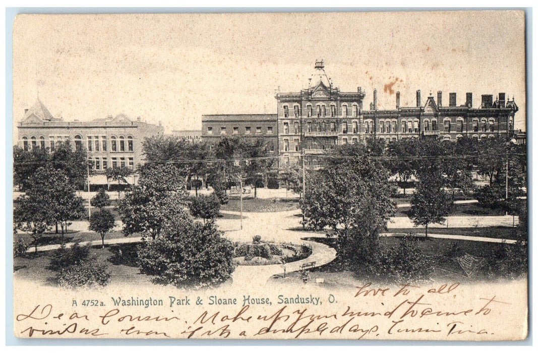 1906 Washington Park Sloane House Exterior Building Field Sandusky Ohio Postcard