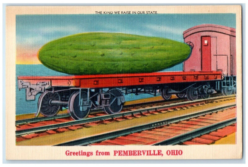 c1940 Kind We Raise Our State Pemberville Ohio Exaggerated Cucumber OH Postcard