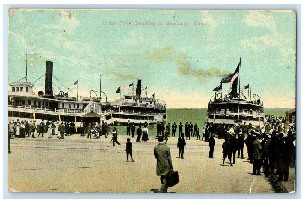 c1914 Cedar Point Landing Steamer Ferry Ship Sandusky Ohio OH Vintage Postcard