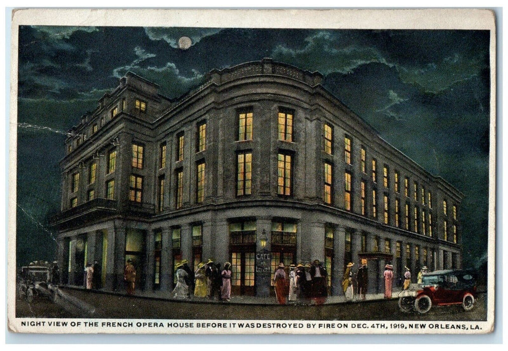 c1920 Night View French Opera House Moon Exterior New Orleans Louisiana Postcard