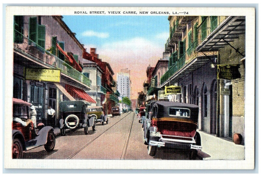 c1940 Royal Street Vieux Carre Classic Cars Store New Orleans Louisiana Postcard