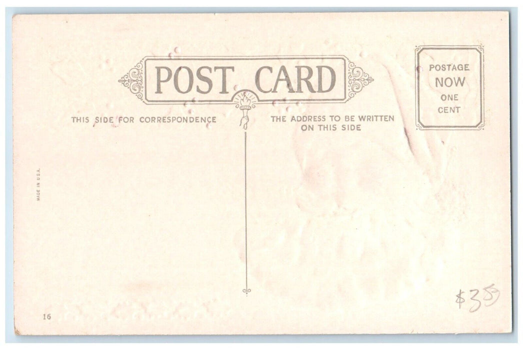 c1910's Christmas Jolly Santa Claus Holly Berries Embossed Antique Postcard