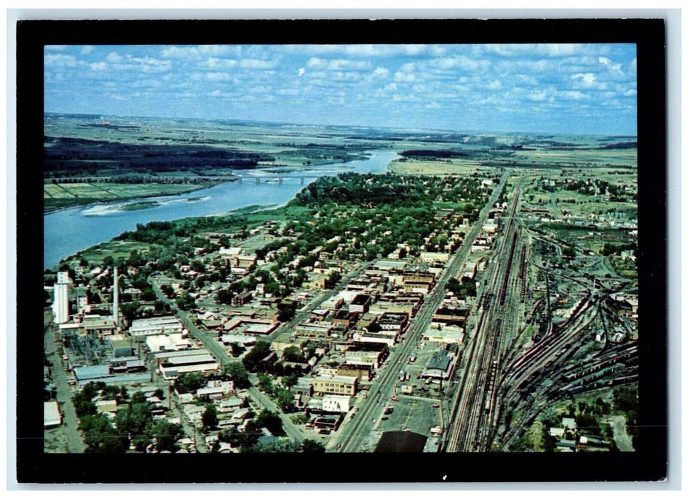c1960's Aerial View Big Sky County Glendive Montana MT Unposted Vintage Postcard