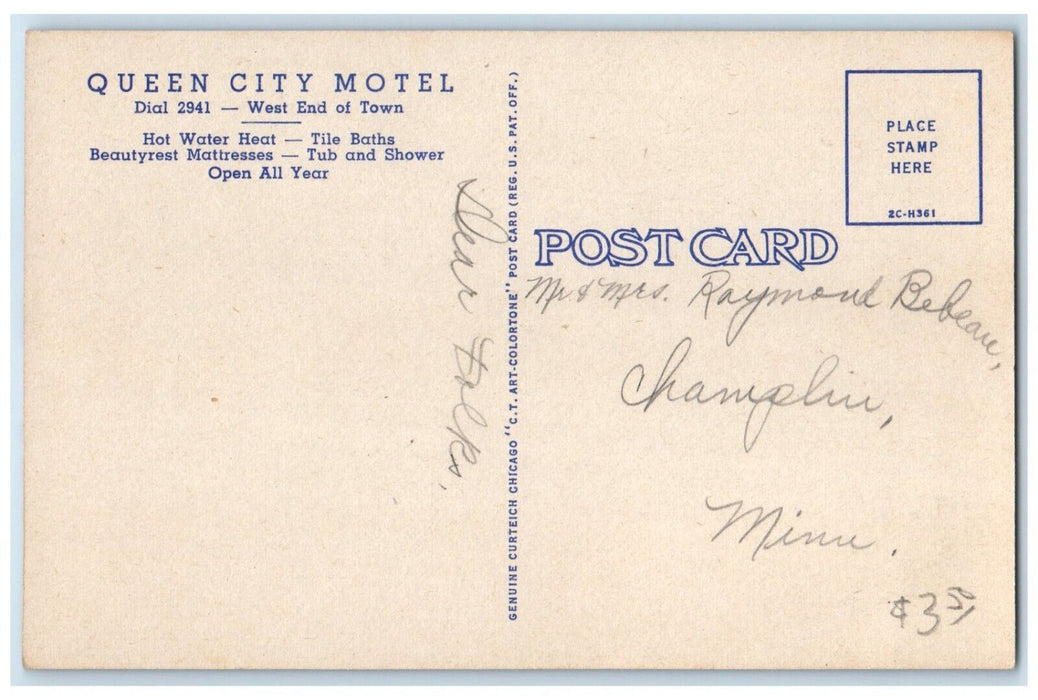 c1940s Queen City Motel Cars Roadside Dickinson North Dakota ND Vintage Postcard