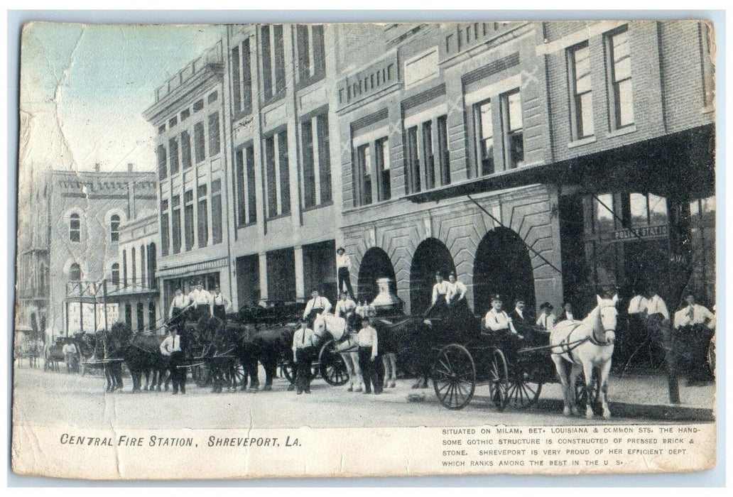 1905 Central Fire Station Firemen Station Exterior Shreveport Louisiana Postcard