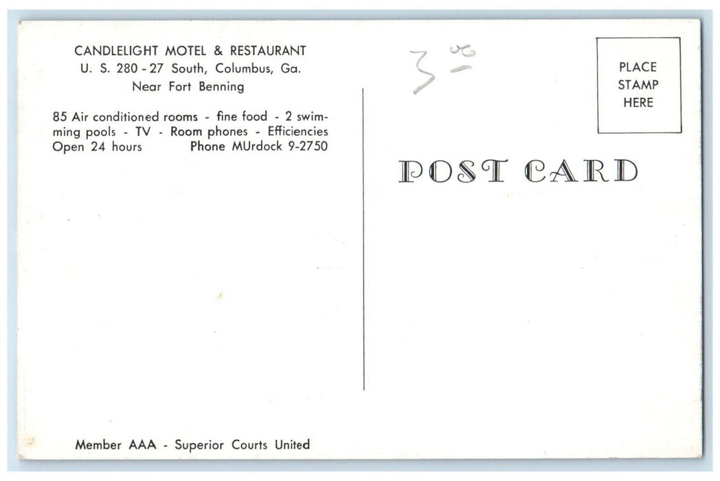 c1960 Candlelight Motel Benning Exterior Building Columbus Georgia GA Postcard