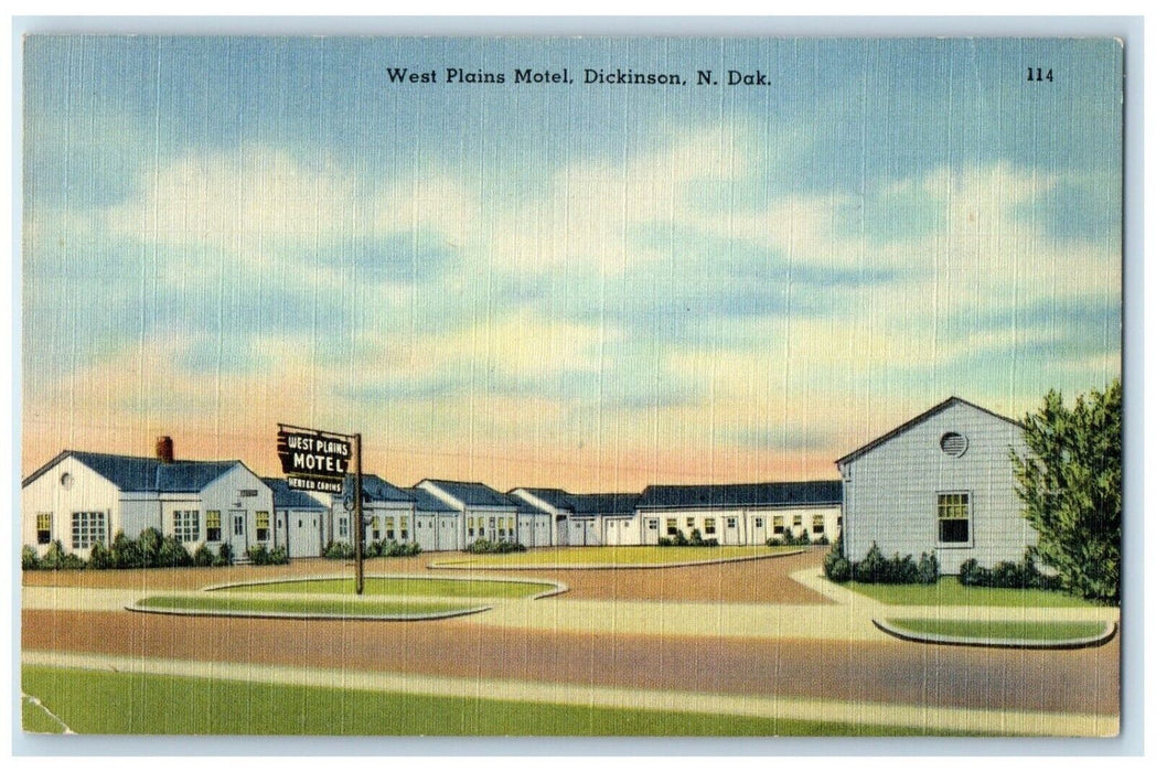 c1950's West Plains Motel Roadside Dickinson North Dakota ND Vintage Postcard
