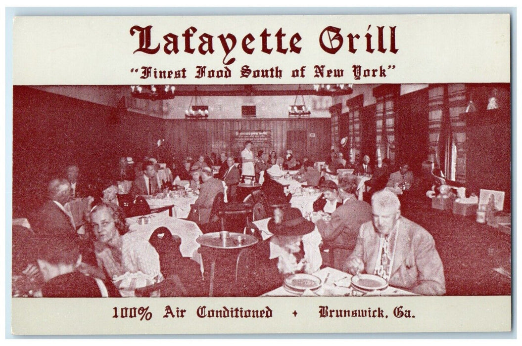 c1940 Lafayette Grill Finest Food South New York Brunswick Georgia GA Postcard