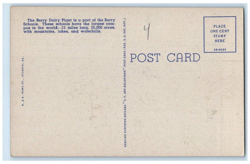 c1940 Section Dairy Barns Berry Schools Exterior Mount Berry Georgia GA Postcard