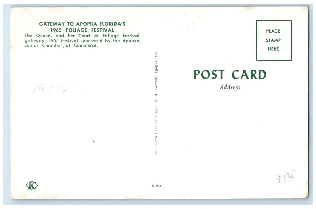 1965 Gateway Apopka Florida's Foliage Festival Chamber Commerce Florida Postcard