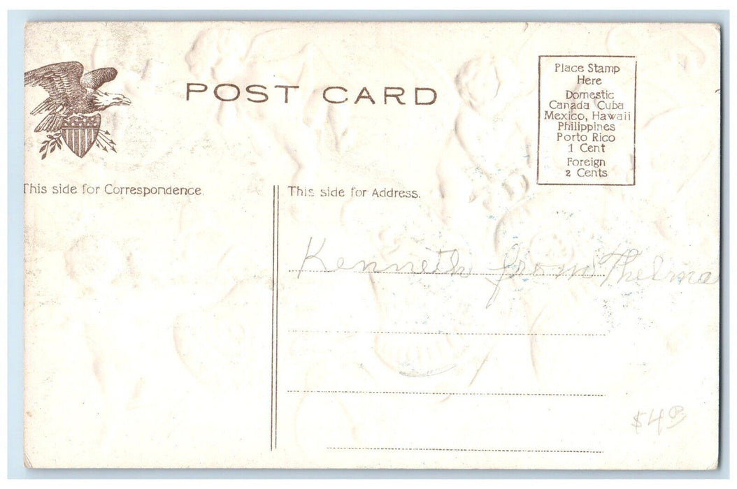 c1910's Christmas Floating Angels Ringing Bells Embossed Antique Postcard