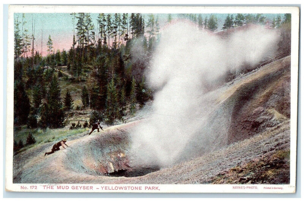 1920 Mud Geyser Smoke Exterior Yellowstone Park Wyoming Vintage Antique Postcard