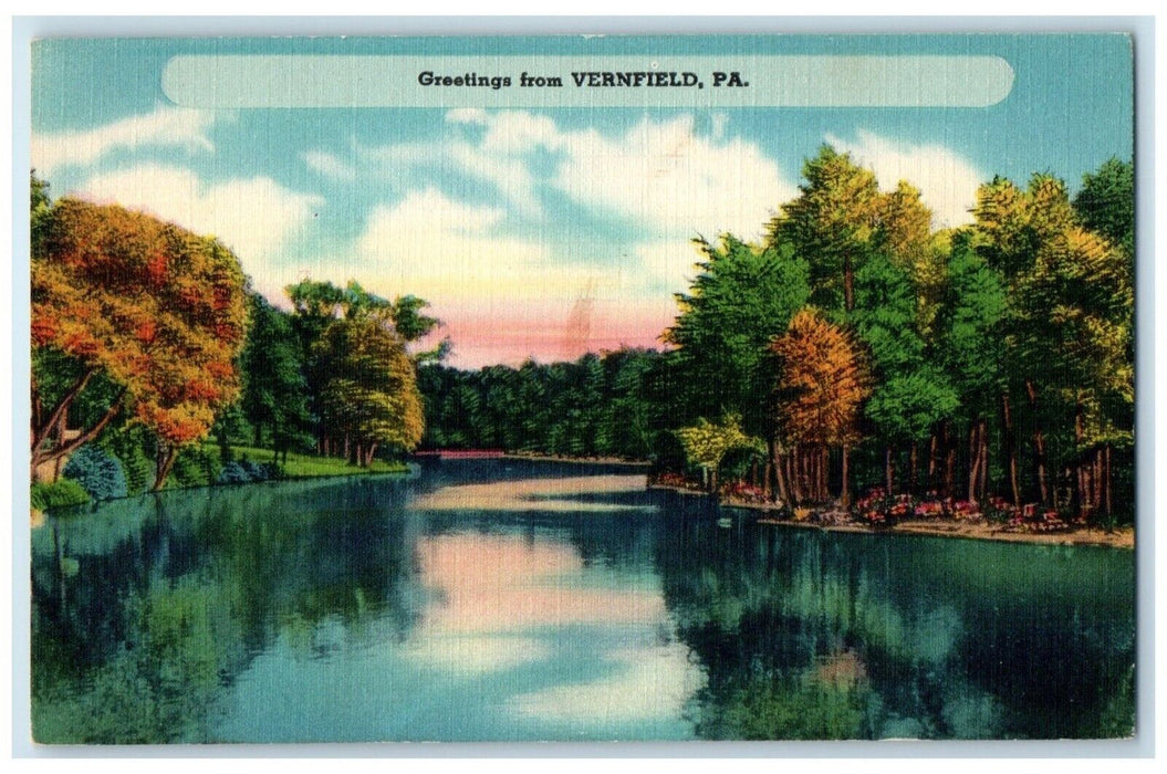 c1940 Greetings From Full-Face Landscape Panel Vernfield Pennsylvania Postcard