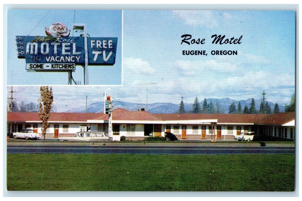 c1960 Rose Motel Franklin Blvd. Campus Hotel Inn Exterior Eugene Oregon Postcard