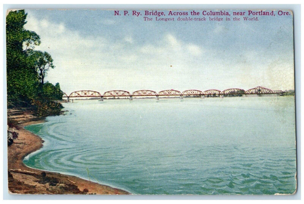 c1910 RY Bridge Across Columbia Exterior Double-Track Portland Oregon Postcard