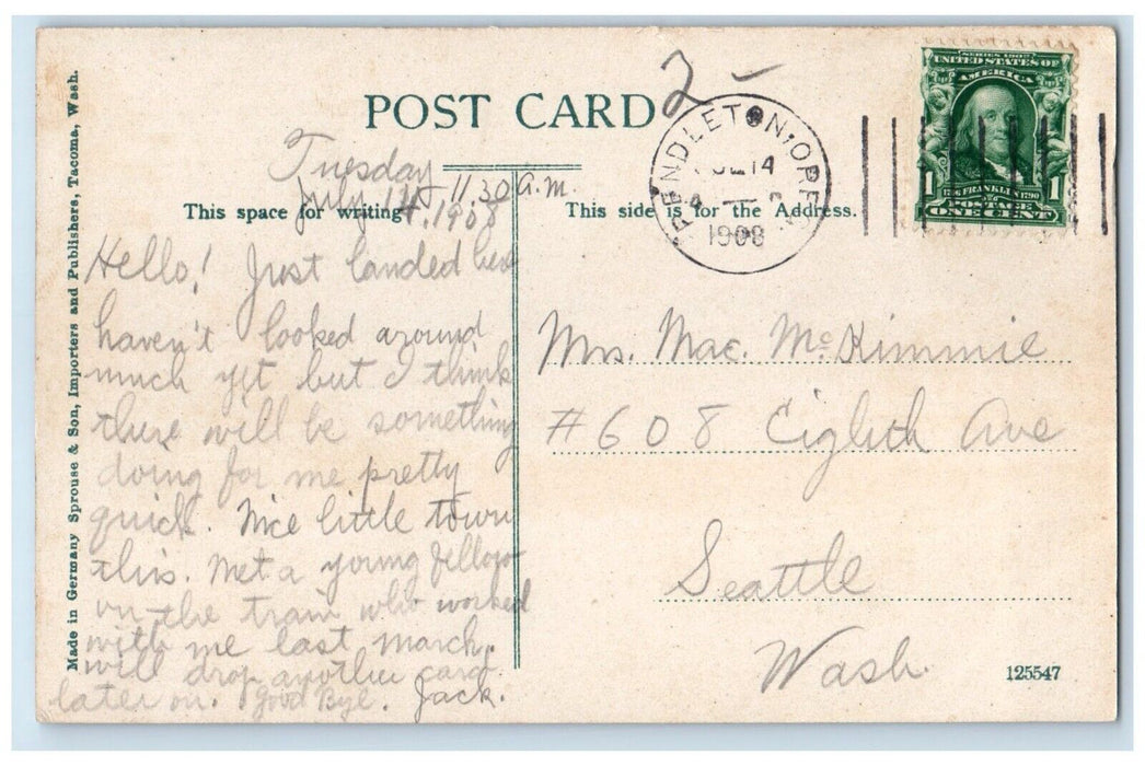 c1908 Umatilla River Bridge Lake Exterior Pendleton Oregon OR Vintage Postcard