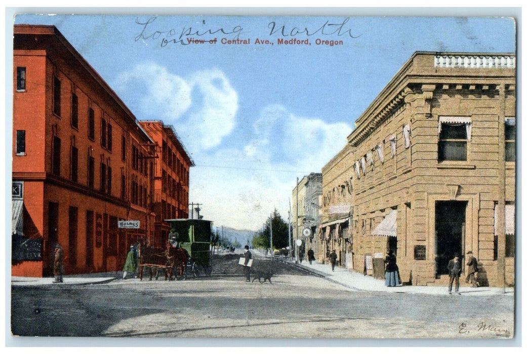 c1910 View Central Avenue Exterior Building Medford Oregon OR Vintage Postcard