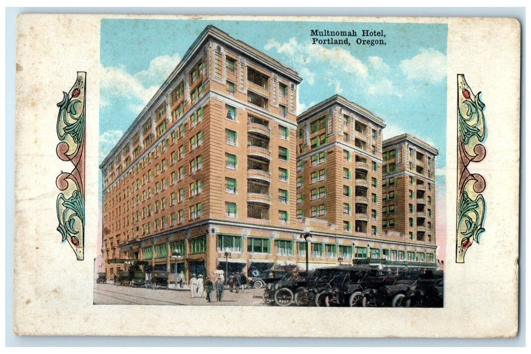 c1910 Multnomah Hotel Grant Smith Classic Cars Building Portland Oregon Postcard
