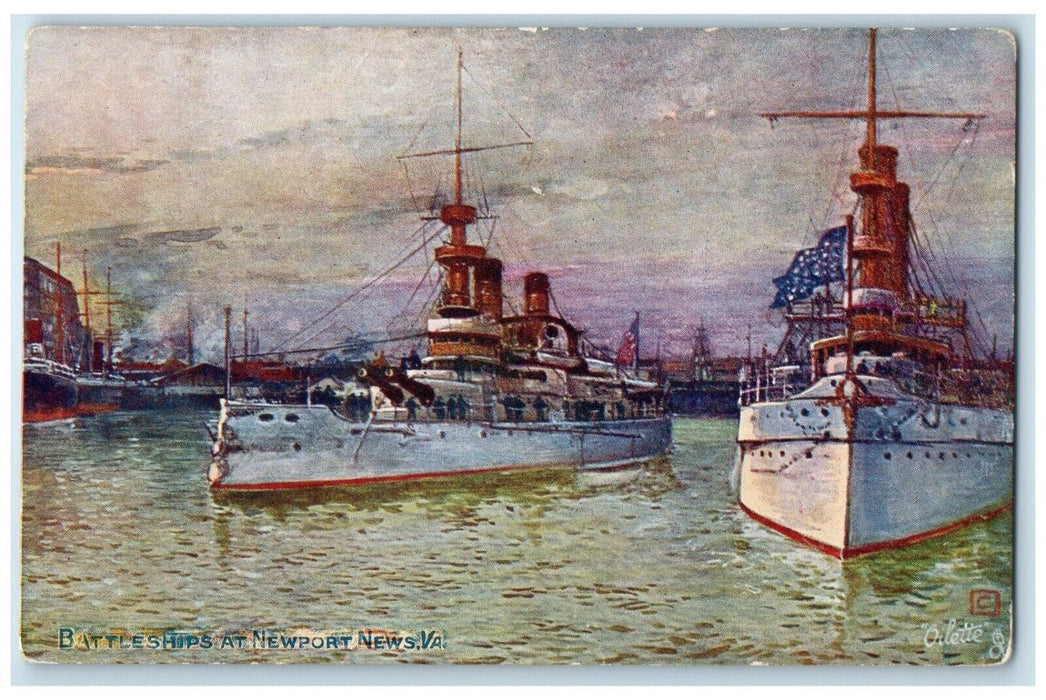 c1910 Battleships Newport News Virginia VA Oilette Raphael Tuck & Son Postcard